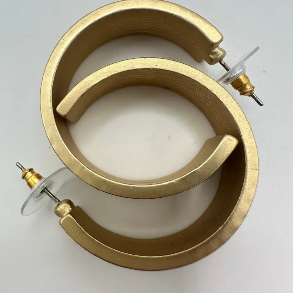 Gold tone cow fur leopard print tan black hoop hoops post earrings - Picture 5 of 7